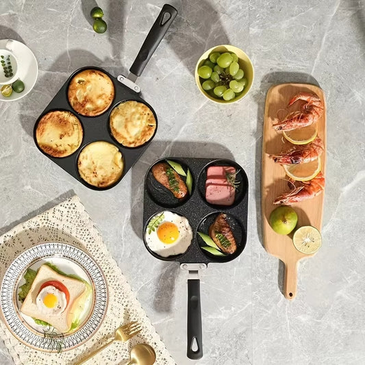 Multi Functional 4 Hole Frying Pan Non Stick Breakfast Burger Egg